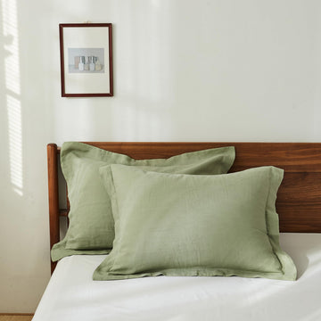 100% French Linen Pillow Shams Basic Style - Pack of 2 - Washed Solid Color Natural Flax Soft Breathable - Sage