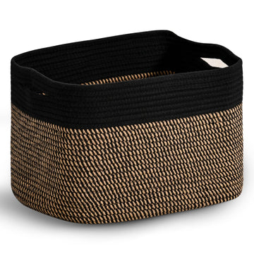 Woven Cotton Rope Baskets for Gifts Empty, 15×11×9.5 Jute & Black