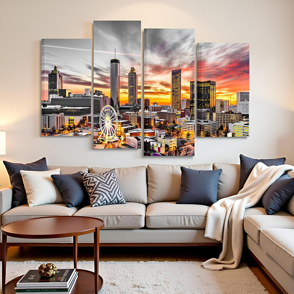 Atlanta Skyline Wall Art Cityscape Canvas Picture City Sunset Prints Living Room Wall Decor Framed