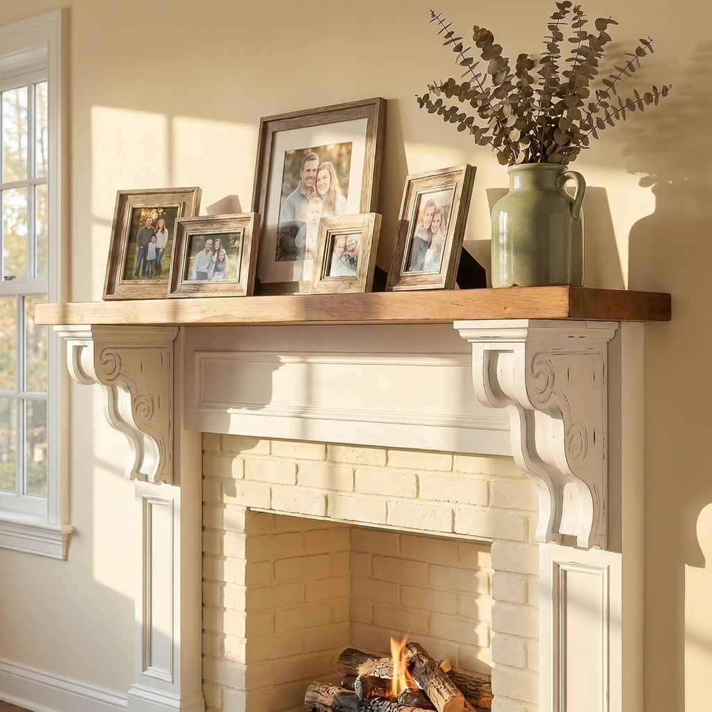 Set of 2 Decorative Shelf Brackets, Wall Mounted Wood Corbels | 7.28 x 4.13 x 11.22 inch Rustic Floating Shelf