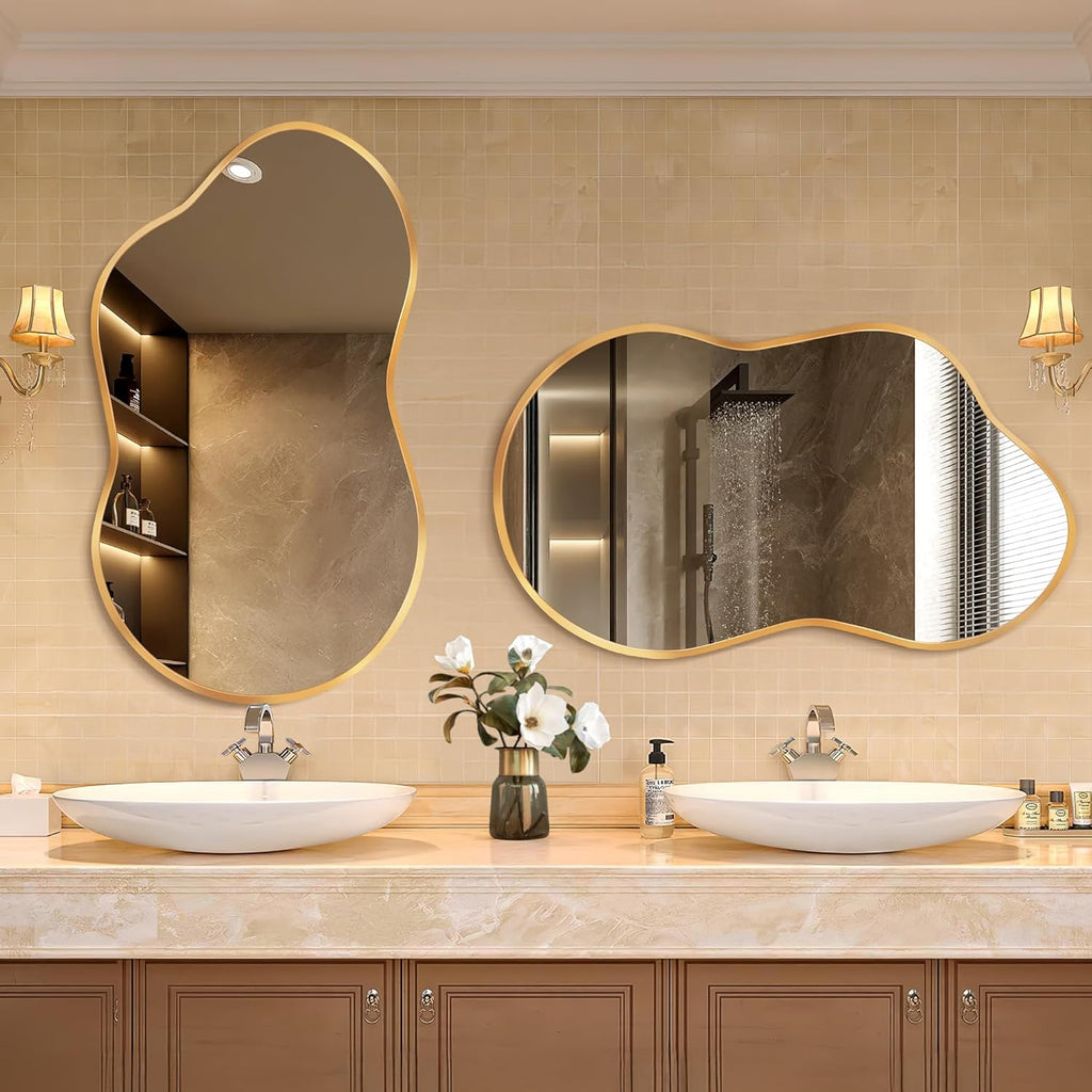 Irregular Wall Mirror - Wall Mirrors Decorative 20"x36" Gold Asymmetrical Mirror Tempered Glass Aviation Aluminum