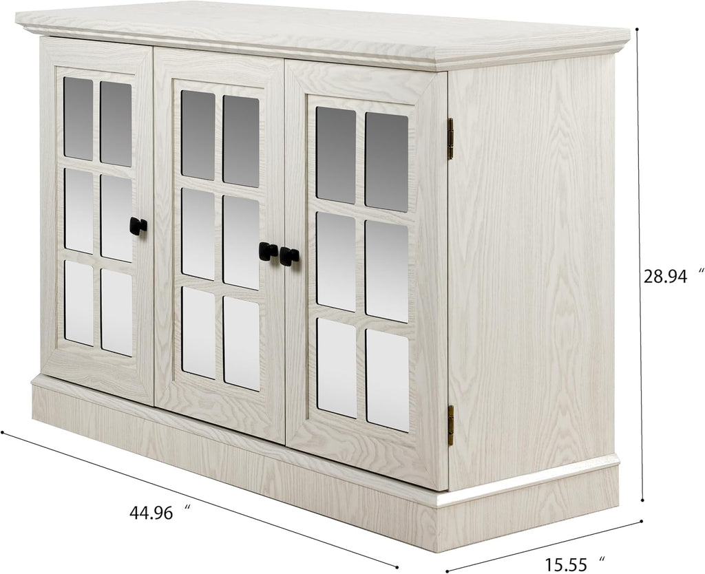 45" Modern Buffet Sideboard Cabinet, Storage Cabinet with 3 Acrylic Mirrored Doors & Adjustable Shelves