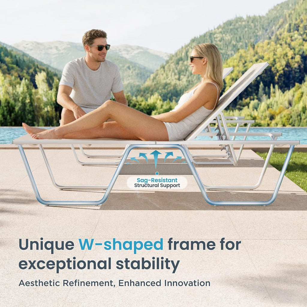 78" Oversized Outdoor Chaise Lounge Chair, 27" Extra Wide Foldable, 5-Position Adjustable, UV50+ Textilene Mesh
