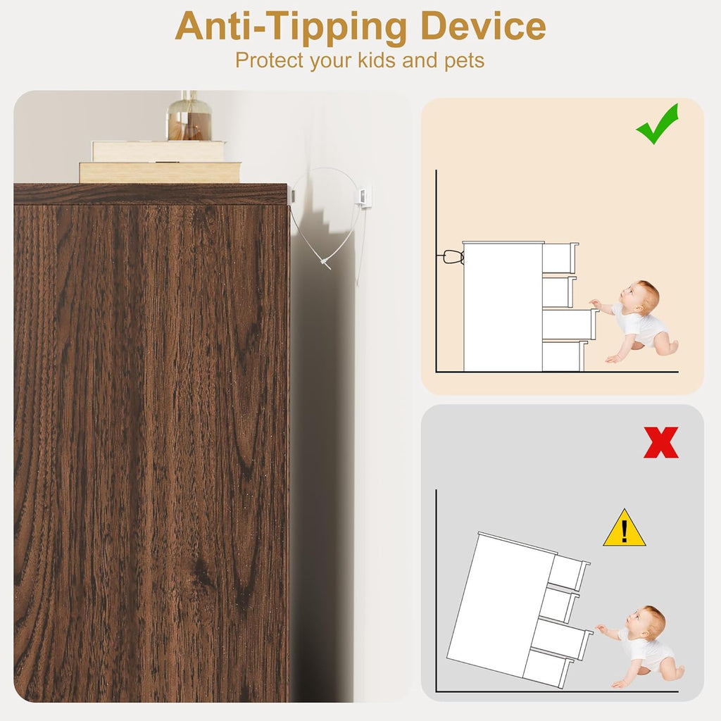 4 Drawers Nightstand , Wooden Small Bedside Table Cabinet with Large Storage & Anti-Tip Device, Modern End Side Table
