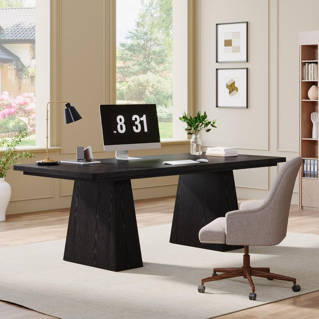 63-Inch Executive Desk, Large Office Computer Desk with Double Pedestal