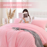 Fluffy Queen Comforter Set 3 Pieces - Pink Fleece Fluffy Comforter Set, Luxury Fuzzy Queen Bedding Set