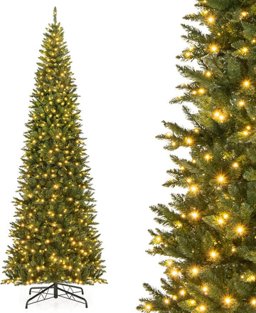 12 FT Pre-lit Artificial Christmas Tree, Hinged Christmas Tree w/Quick Power Connector, 2125 Branch Tips & 800 Warm