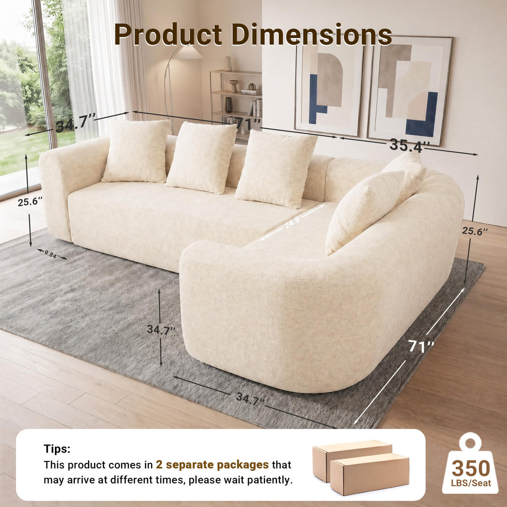 106" Boneless Couches, Modular Sectional Sofa, Beige