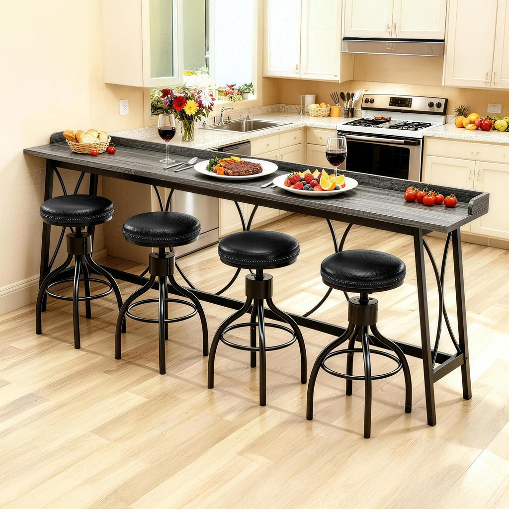 82.3" Bar Table, Counter Height Table with Back Rail, Wash Gray