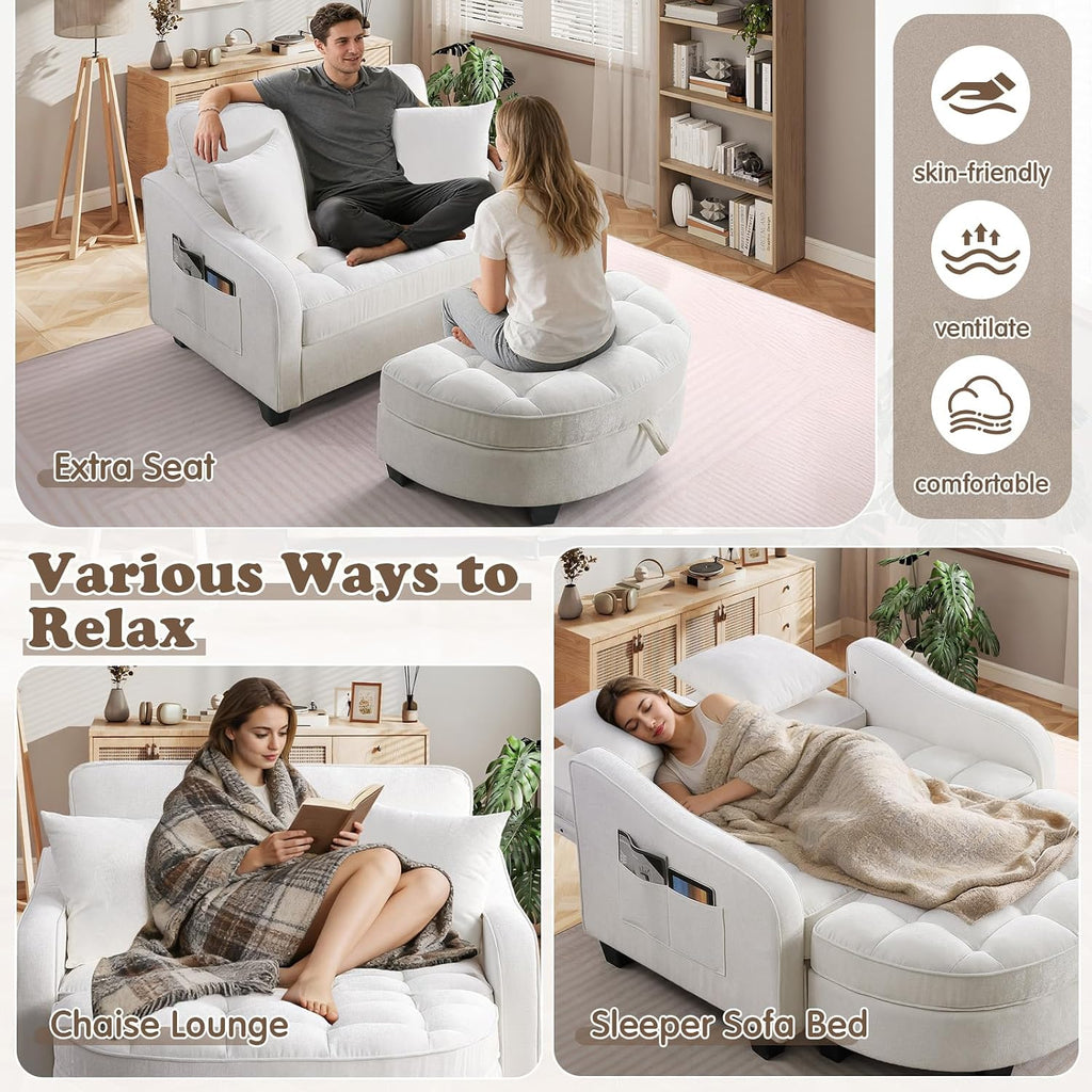 Oversized Chaise Lounge Chair Indoor with Ottoman, Chenille Tufted Comfy Loveseat Sofa Chair with Adjustable