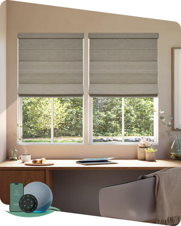 Motorized Roman Shades with Remote, Custom Smart Roman Window Blinds
