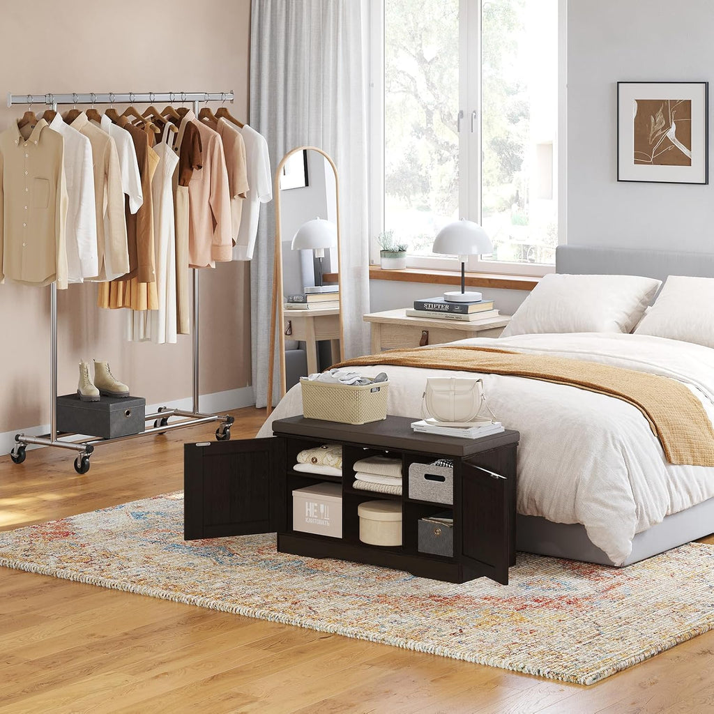 Shoe Storage Bench with Cushion, Entryway Bench with Seat & Doors | 2-Tier Shoe Cabinet Bench Fits 6 Pairs