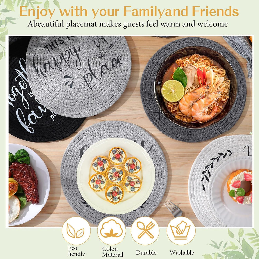 Inch Round Cotton Placemat Woven Boho Coasters Table Mats Dining Table Setting Decor Washable Heat - Set of 6