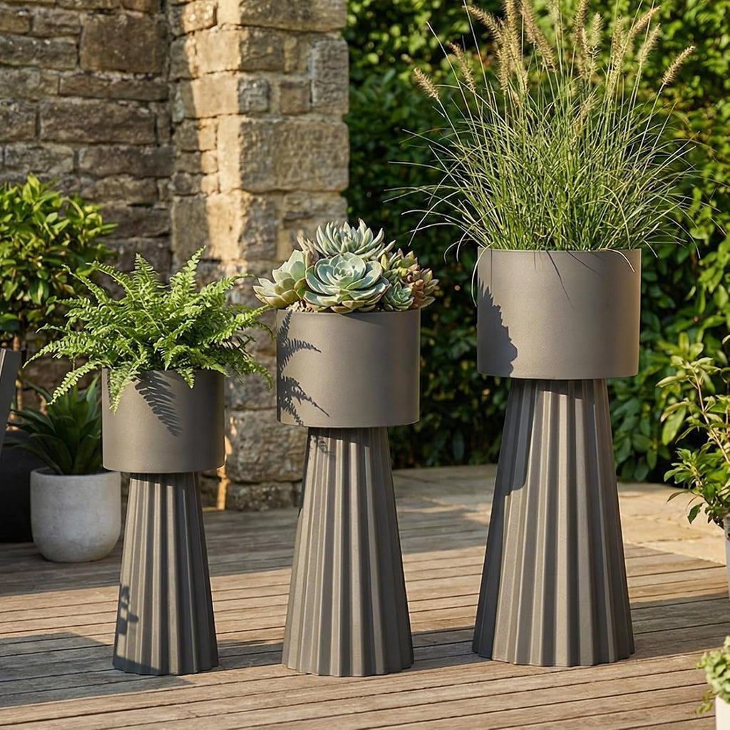 Tall Planters for Outdoor Plants, Large Outdoor Planters Set of 3, Porch Decor, Garden Decorative Black Planters