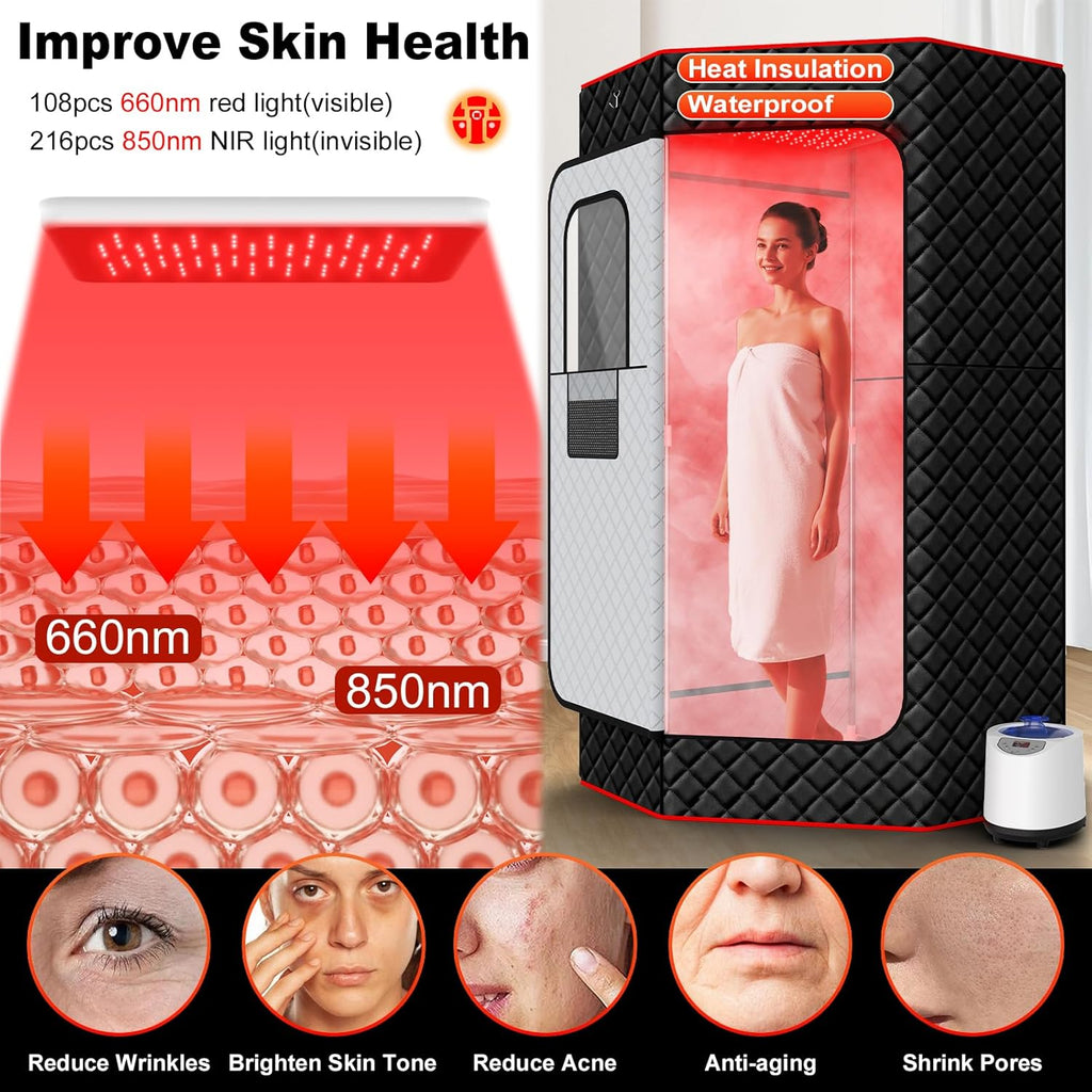 XL Infrared Sauna Box with True 660 & 850nm Red Light Therapy Lamp, Portable Red Light Sauna for Home