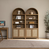 Book Shelf Arched Cabinet Bookshelf Arch 84.2" Tall Bookcase 5 Tier Large Bookshelves with Doors Storage Rattan Boho