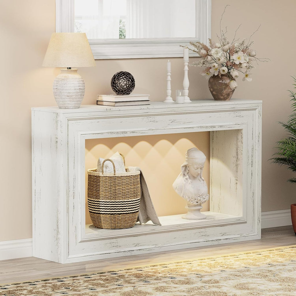 55" Long Console Tables with LED Lights, Narrow Console Tables , 2-Tier Table Behind The Sofa, Modern Hallway Accent