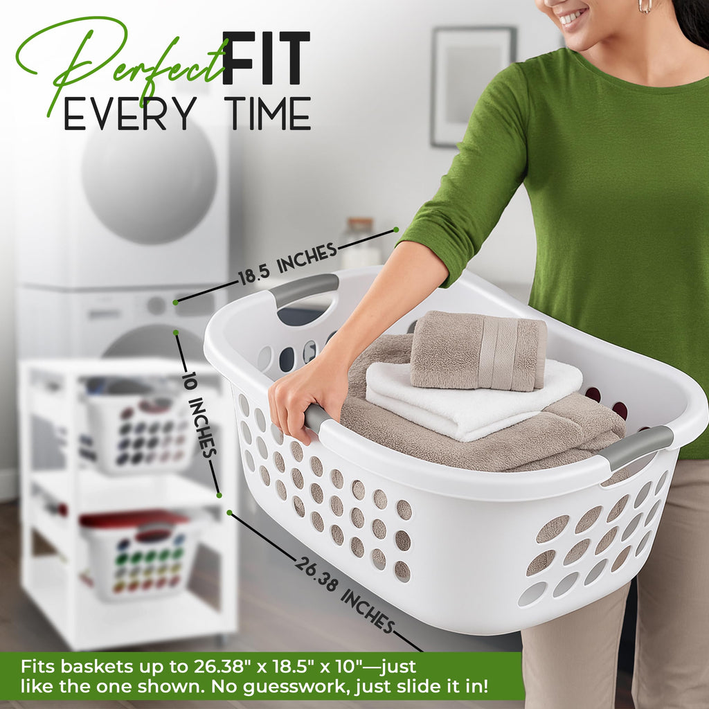 Laundry Basket Holder Shelf, Stackable Laundry Sorter, White, 2 Tier