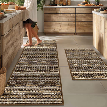 Kitchen Rugs Sets of 2, Non Slip Kitchen Mats for Floor, Brown