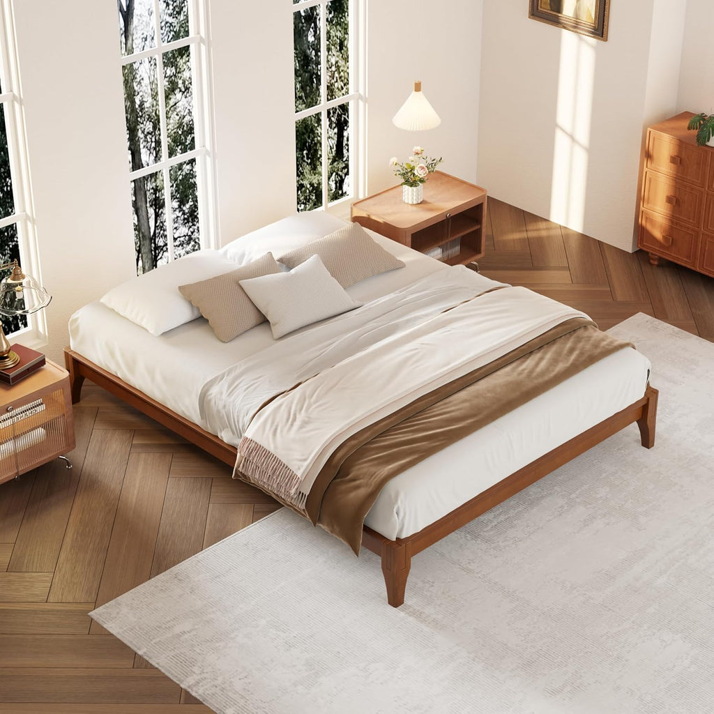 Modern Bamboo Japanese Joinery Queen Bed Frame, Tools Free, Brown
