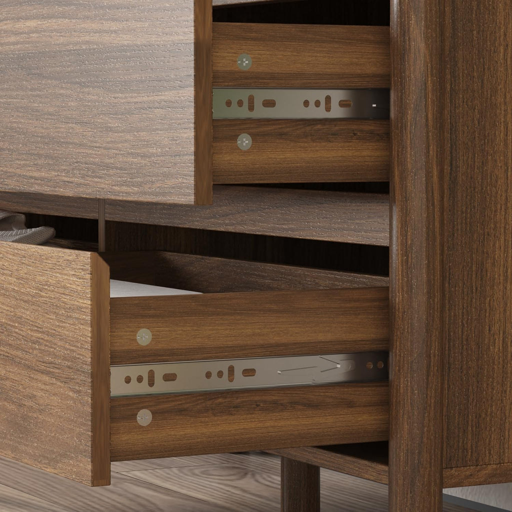 47.2" W 6-Drawer Dresser with Solid Wood Legs, Mid Century Modern Closet Chest of Drawers with no Handles Design