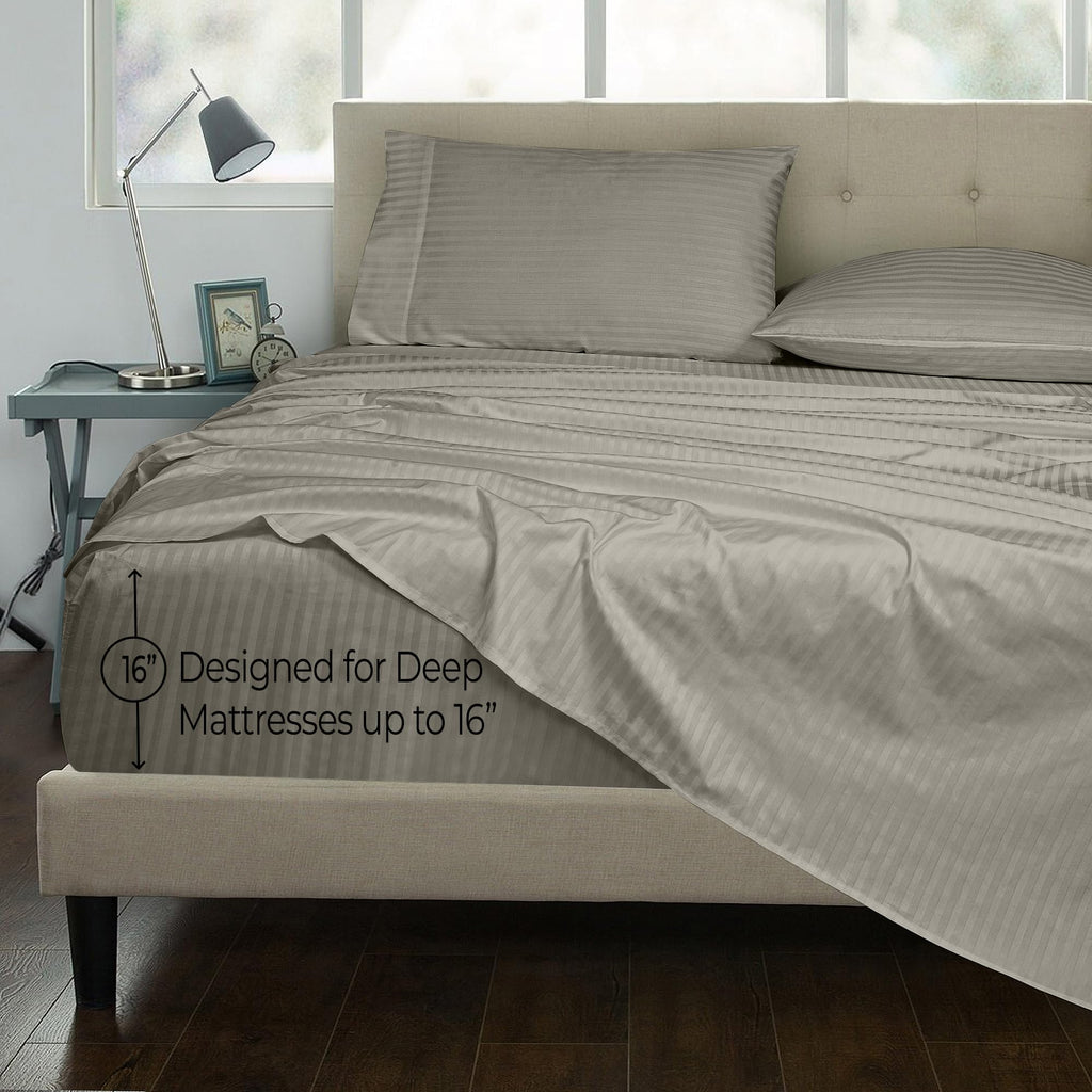 300 Thread Count 100% Long Staple Combed Cotton Striped Sheet Set - 4 Piece Full Bed Sheets - 1 Fitted, 1 Flat, 2