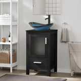 18 Inch Small Bathroom Vanity with Vessel Sink, Modern Freestanding Cabinet with Matte Glass Door, Drawer, Water-Saving Faucet & Pop-Up Drain, Black
