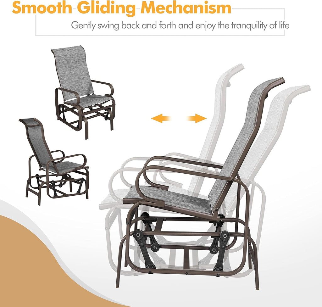 Outdoor Rocking Chair Patio Glider with Sling Seat Set of 2,Gray | Porch Chair and Outdoor Rocker with Steel