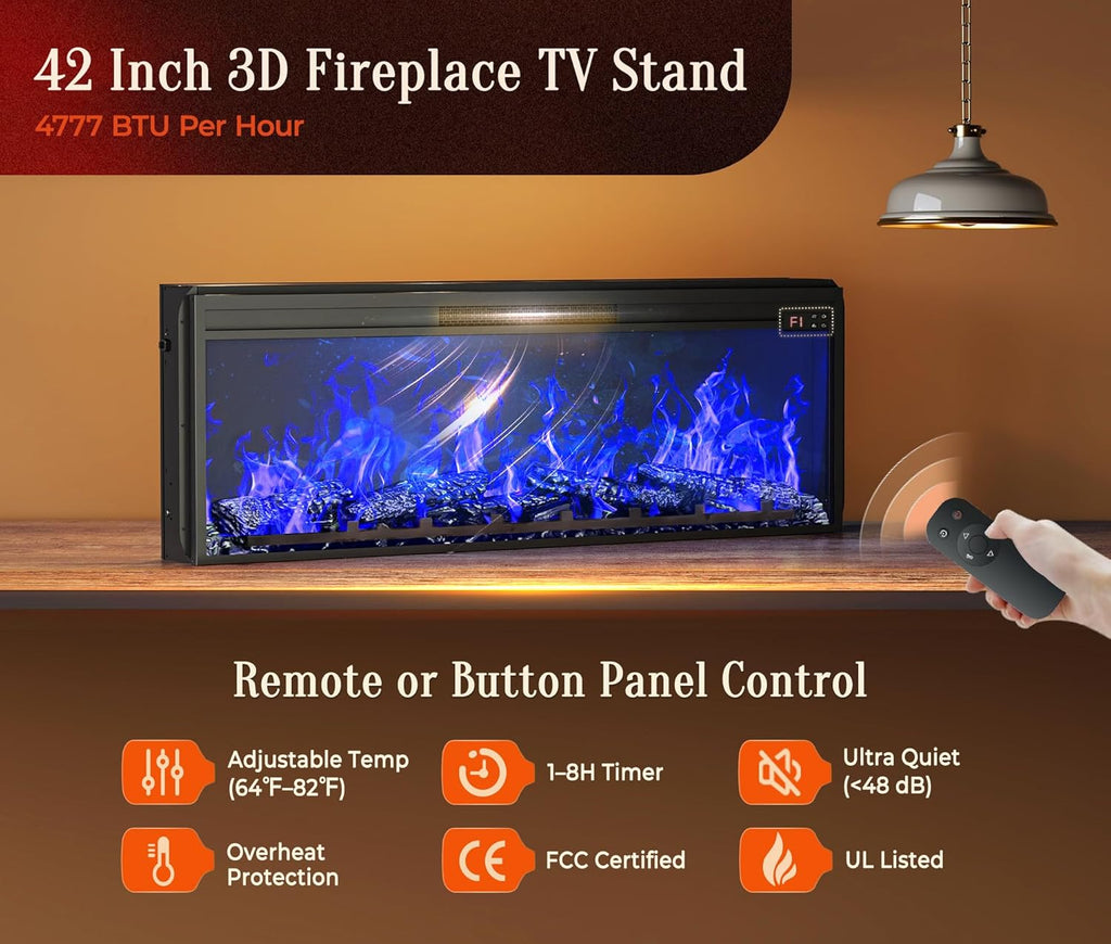70'' Fireplace TV Stand with 42'' Electric Fireplace, Farmhouse TV Stand for 65 75 Inch TV, Entertainment Center TV
