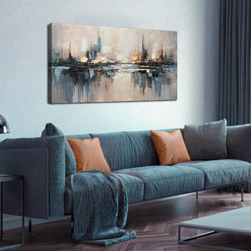 Abstract Canvas Wall Art for Bedrooom Blue and Gray Wall Decor City Wall Art
