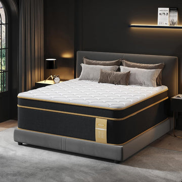 King Mattress 16 Inch, Hotel-Level Luxury Hybrid Mattress King Size Bed in a Box, Cooling Gel Memory Foam & 7-Zone