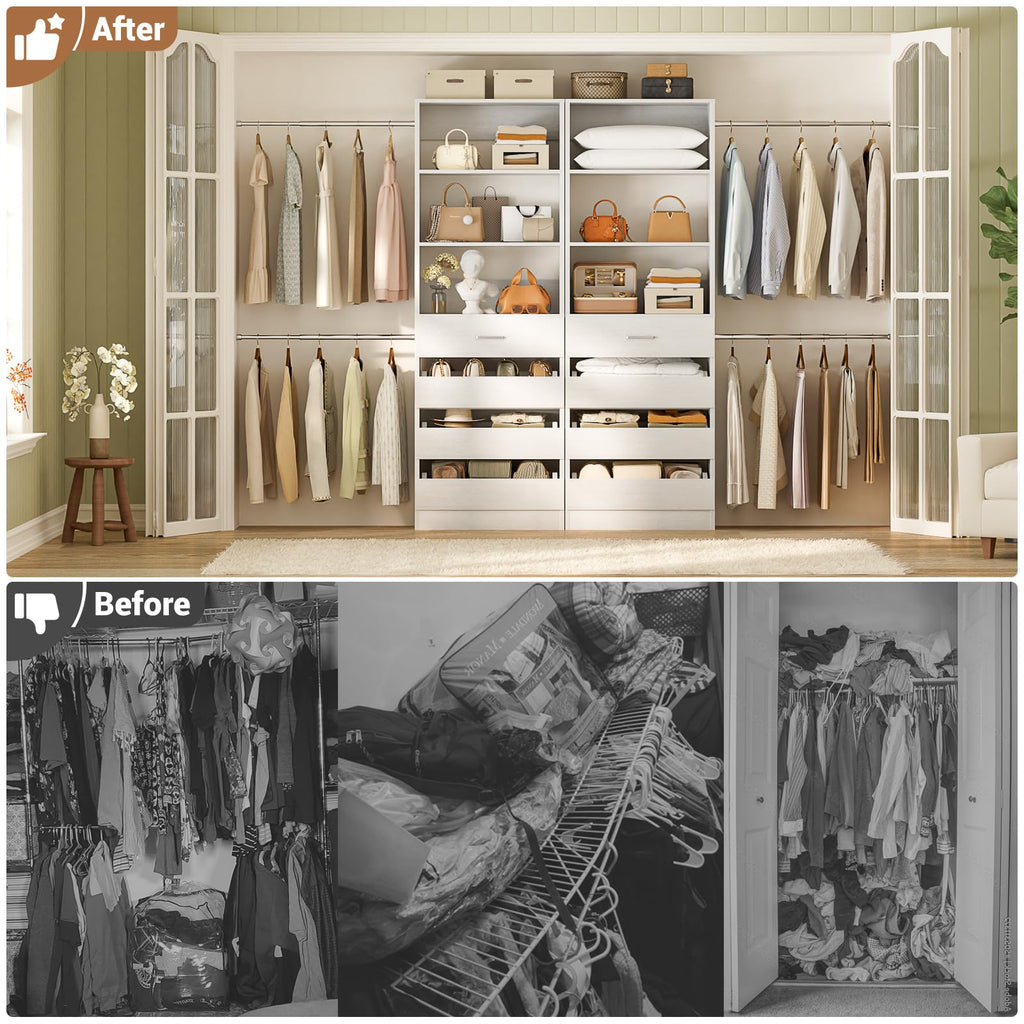 Closet System, 6-15Ft Custom Wood Closet Organizer with 8 Drawers