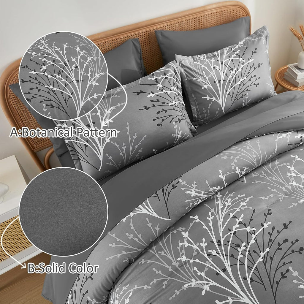 Gray Comforter Set Branch Botanical Bed in a Bag 7 Piece Grey Floral Comforter