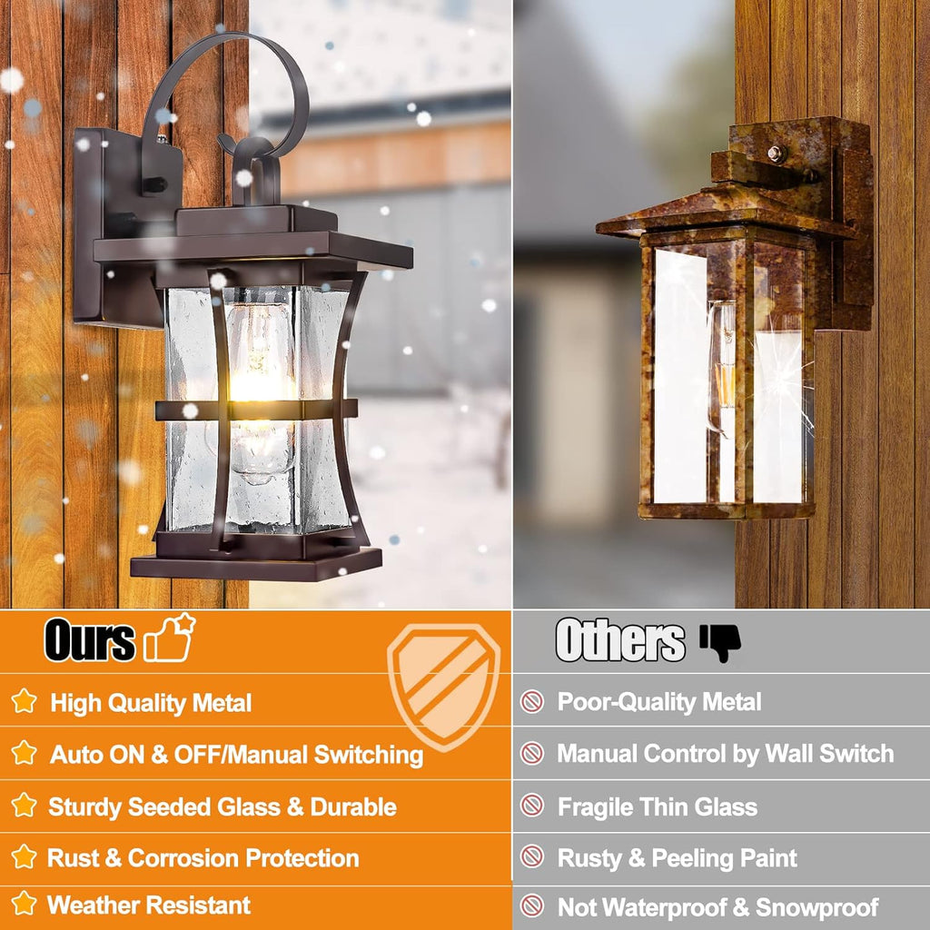 2-Pack Dusk to Dawn Outdoor Lighting - Oil Rubbed Bronze Exterior Porch Light Fixtures Wall Mount