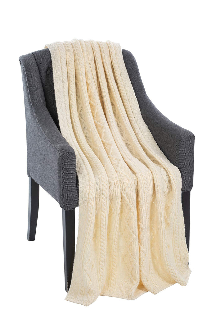 100% - Aran Knit Couch Throw Blanket 40" x 60" (102 x 152 cm) (Natural)