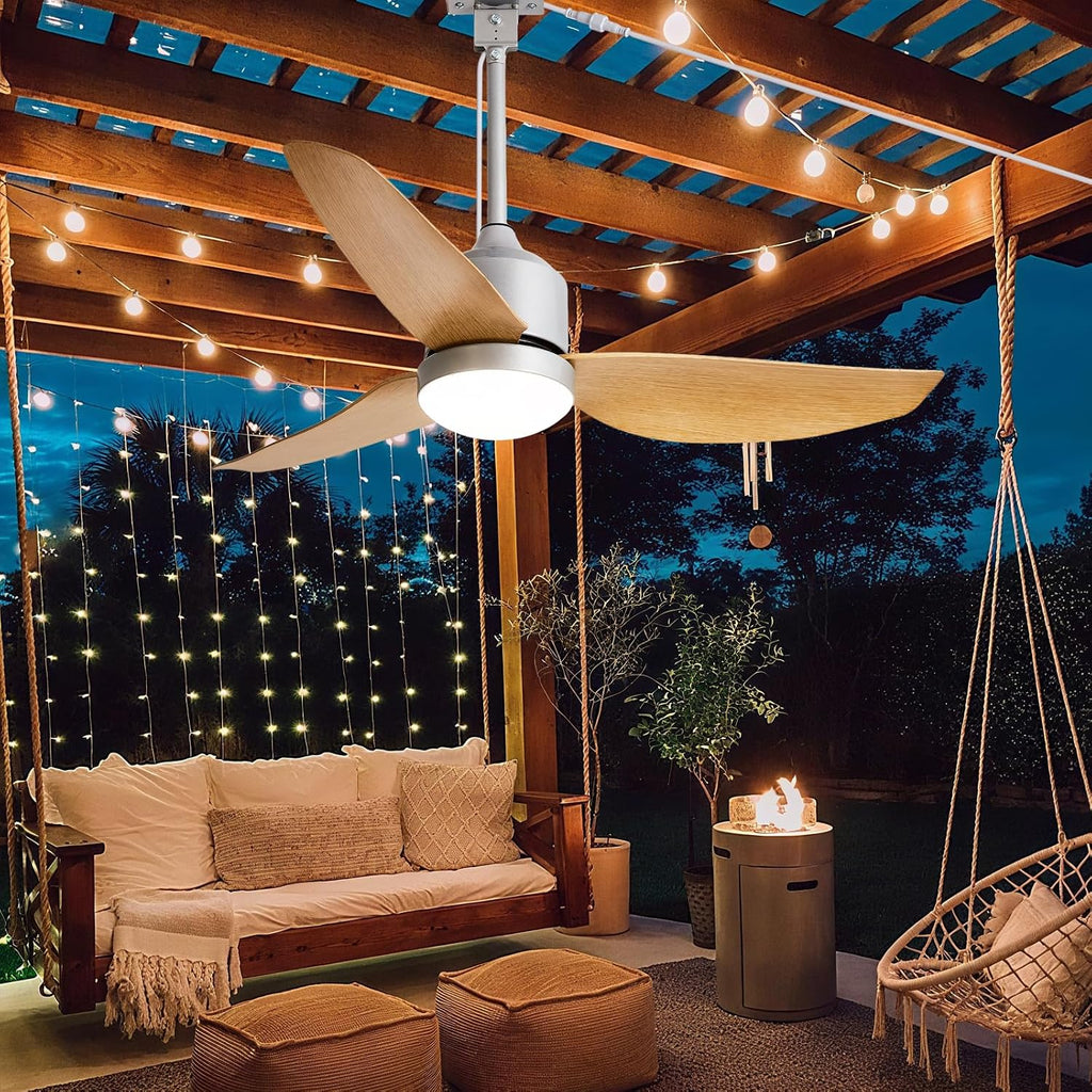 42 Inch Nickel Waterproof Gazebo Fans with Lights Outdoor Hanging - Plug in Remote App Control for Patio Indoor Farmhouse Porch - 6 Speed Reversible DC Motor