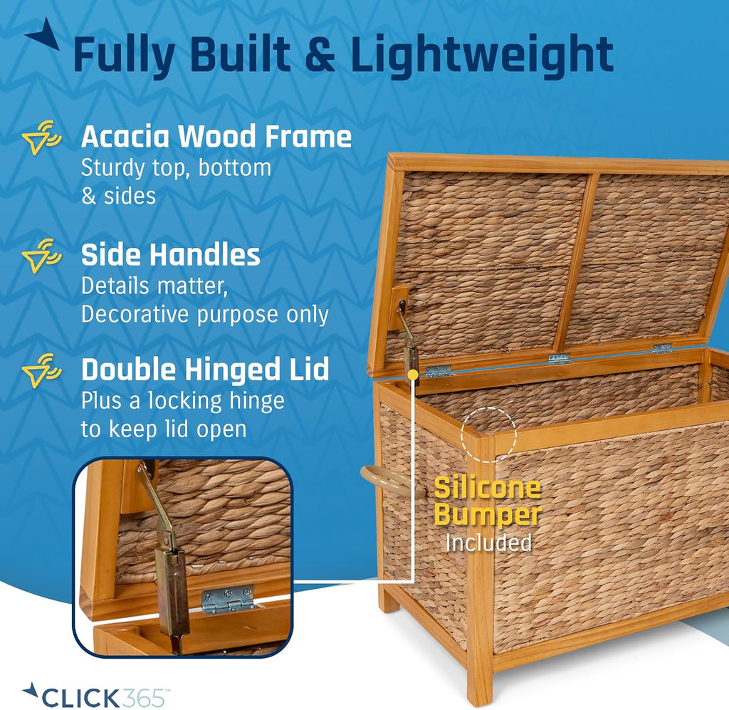 Wilson Wicker Storage Trunk with Lid, 30 Inch Handwoven Water Hyacinth Storage Chest with Acacia Wood Frame