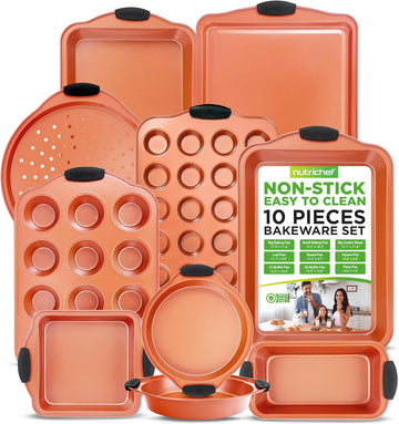 10-Piece Nonstick Pans Set - Bakeware Sets for Cookies, Cakes, & Roasting - Bakeware Includes Cookie Sheet, Muffin