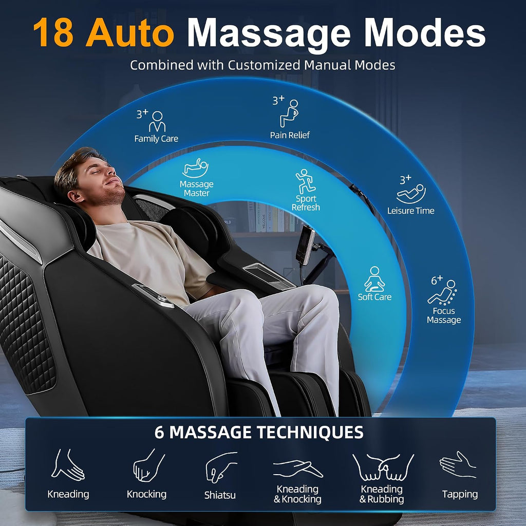 Luxury 4D Full Body Massage Chair with Calf Kneading, Zero Gravity SL-Track Shiatsu Recliner ,18 Auto Modes & 6