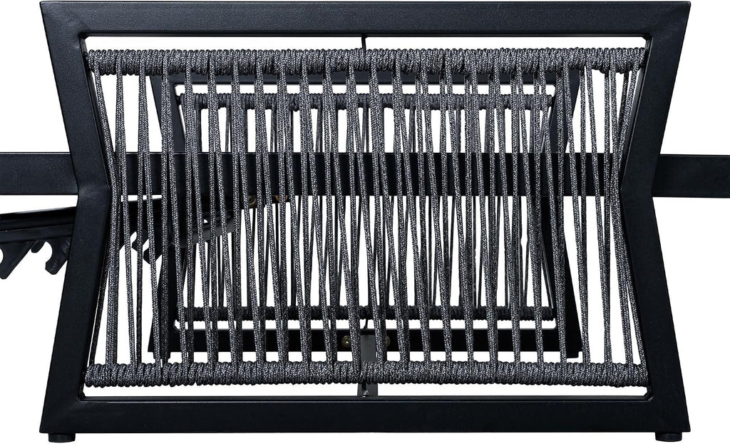 Patio Chaise Lounge with Cushion, Adjustable Outdoor Lounge Chair Featuring Woven Rope Armrests, Iron Frame, Built-in