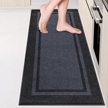 Kitchen Rugs 24" x 70", Non-Slip Runner Rugs, Bluish Grey & Charcoal
