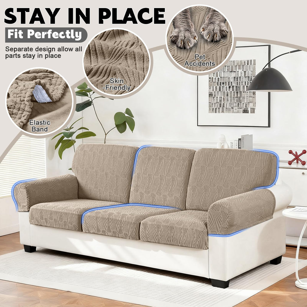Stretch Couch Cushion Covers for Sectional Sofa, Khaki
