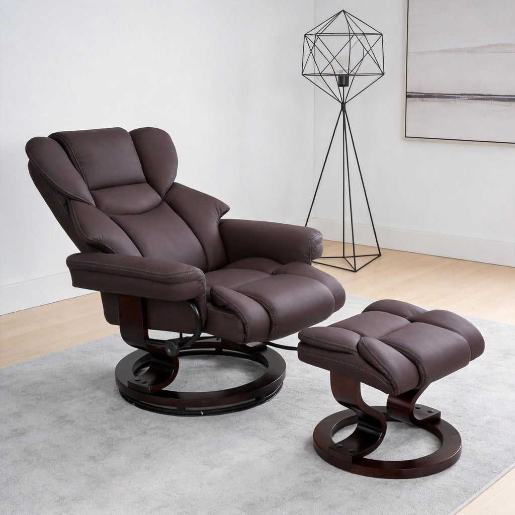 Modern Reclining Lounge Chair and Ottoman — Faux Leather