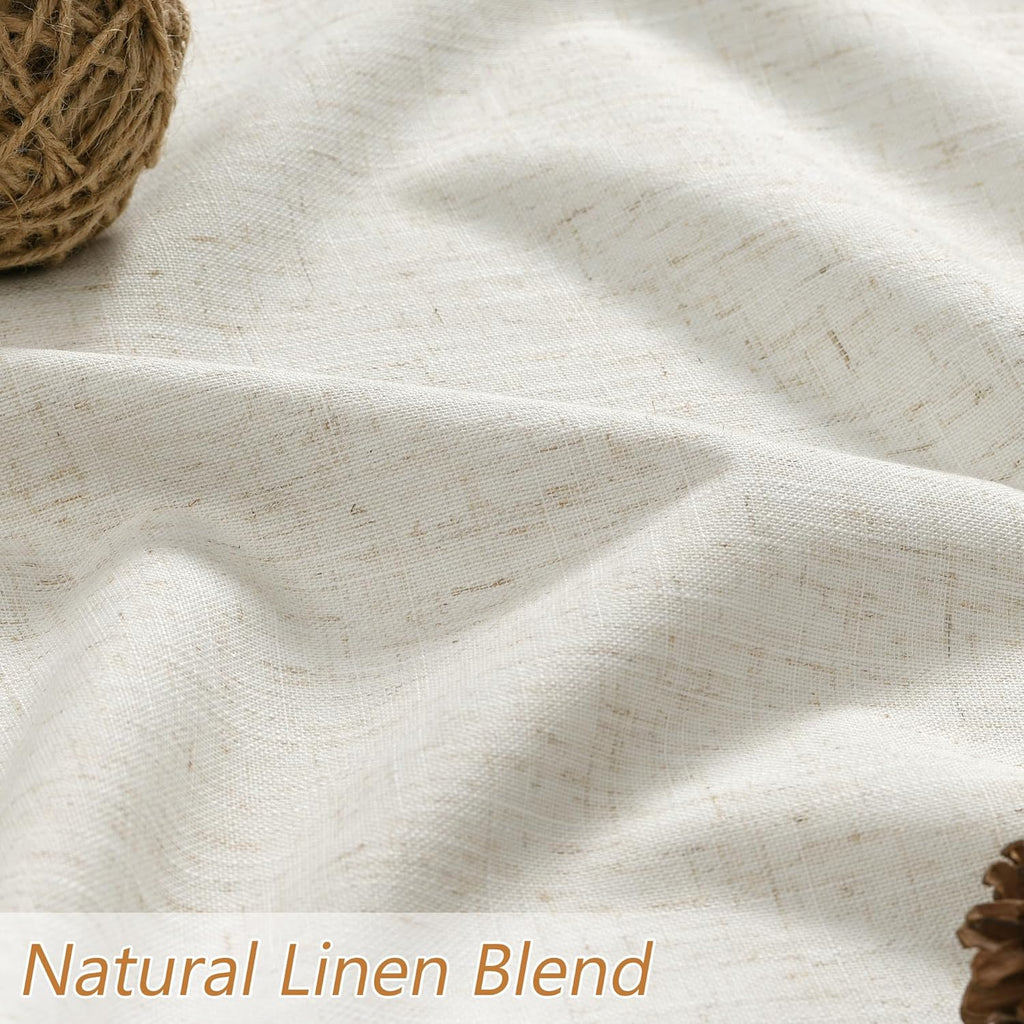 Cream 100% Blackout Linen Curtains Ceiling to Floor 2 Panels for Living Room Bedroom Back Tab