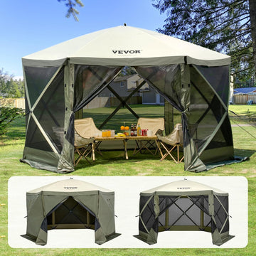 12x12ft Pop Up Gazebo Tent with Mosquito Netting, 6 Removable Wind Panels & 2 Mesh Windows
