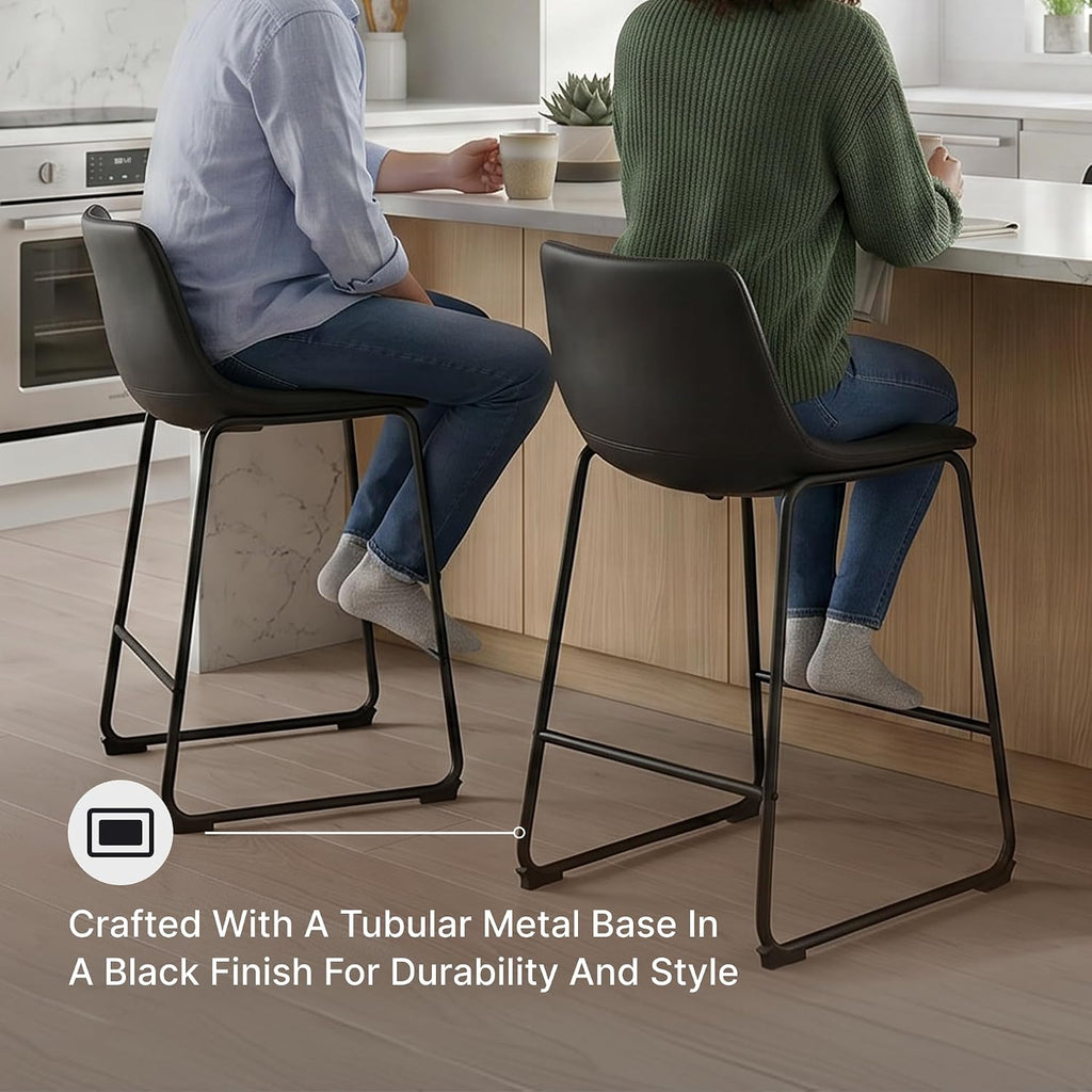 Centiar 24" Counter Height Modern Bucket Barstool, 2 Count, Black