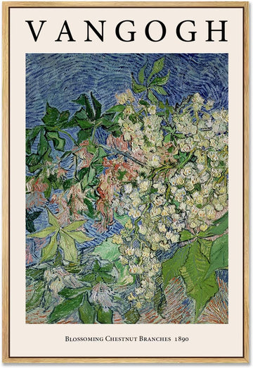 Van Gogh Framed canvas Wall Art,Blossoming Chestnut Branches Painting Picture Reproduction Room Decor,Famous Art