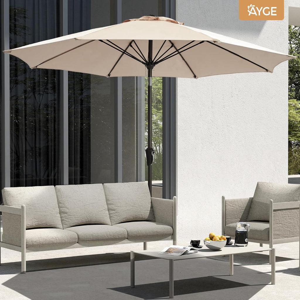 9FT Large Outdoor Patio Umbrella Market Table Umbrella-UV Resistant, Easy Push Button Tilt and Crank - Beige