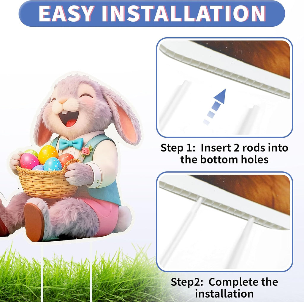 9-Piece Easter Bunny Yard Signs with Stakes, Cute Rabbit Outdoor Lawn Decorations for Easter Egg Hunts, Spring Garden - Set of 9