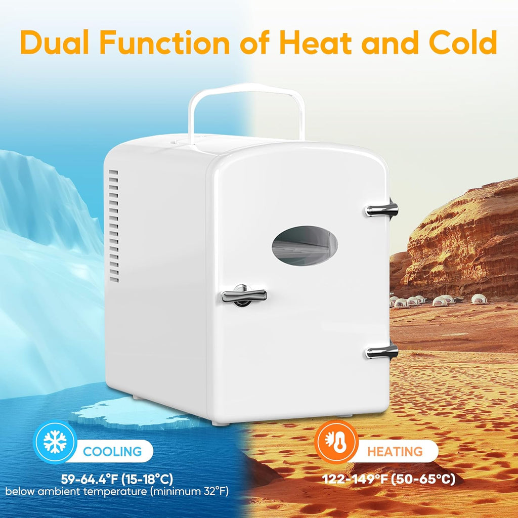 Mini Fridge, 6L/9 Can Skincare Beverage Small Refrigerator for Bedroom, Office, Dorm, Car, 100% Freon-Free Cooler and